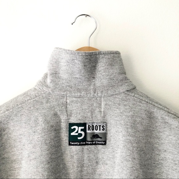 SOLD Vintage 90s Roots Grey Embroidered Quarter Zip Sweatshirt - Picture 5 of 7